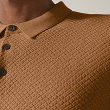 Load image into Gallery viewer, Tan Brown Regular Textured Knitted Polo Shirt
