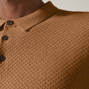 Tan Brown Regular Textured Knitted Polo Shirt