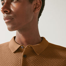 Load image into Gallery viewer, Tan Brown Regular Textured Knitted Polo Shirt
