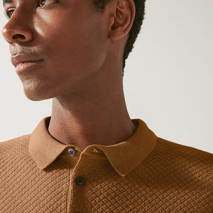 Tan Brown Regular Textured Knitted Polo Shirt