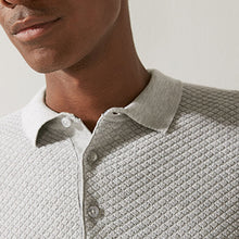 Load image into Gallery viewer, Grey Textured Regular Long Sleeve Knit Polo Shirt
