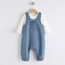 Load image into Gallery viewer, Denim Blue Baby Dungaree and Bodysuit Set (0mths-18mths)
