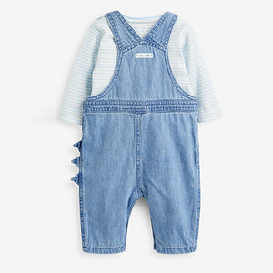 Blue Baby Appliqué Denim Dungarees And Jersey Bodysuit Set (0mths-18mths)