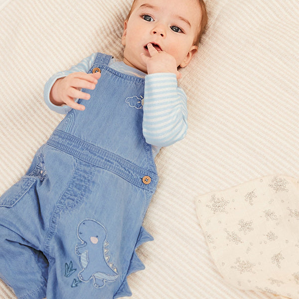 Blue Baby Appliqué Denim Dungarees And Jersey Bodysuit Set (0mths-18mths)