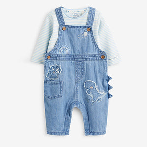 Blue Baby Appliqué Denim Dungarees And Jersey Bodysuit Set (0mths-18mths)