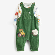 Load image into Gallery viewer, Green Baby Appliqué Corduroy Dungarees And Jersey Bodysuit Set (0mths-18mths)
