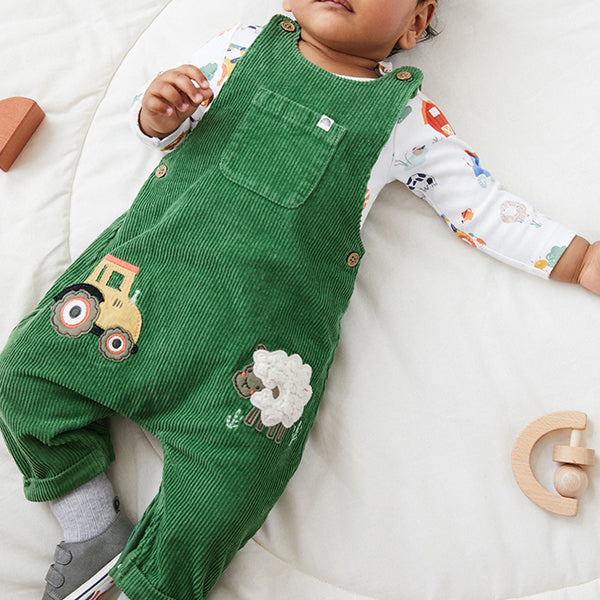 Green Baby Appliqué Corduroy Dungarees And Jersey Bodysuit Set (0mths-18mths)