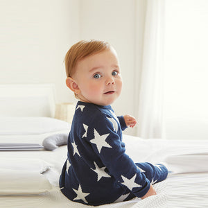 Navy Blue Star Knitted Baby 2 Piece Set (0mths-18mths)