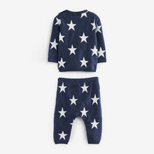 Load image into Gallery viewer, Navy Blue Star Knitted Baby 2 Piece Set (0mths-18mths)
