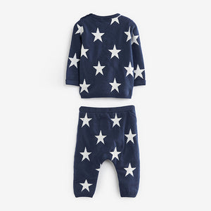 Navy Blue Star Knitted Baby 2 Piece Set (0mths-18mths)