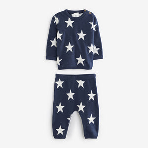 Navy Blue Star Knitted Baby 2 Piece Set (0mths-18mths)