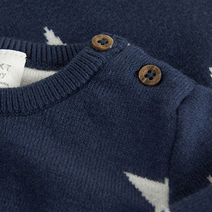 Navy Blue Star Knitted Baby 2 Piece Set (0mths-18mths)