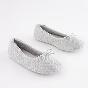 Grey Quilted Ballet Slippers