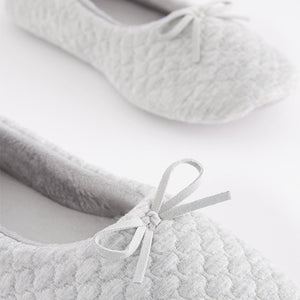 Grey Quilted Ballet Slippers