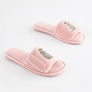 Pink Leopard Corduroy Slider Slippers