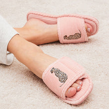 Load image into Gallery viewer, Pink Leopard Corduroy Slider Slippers
