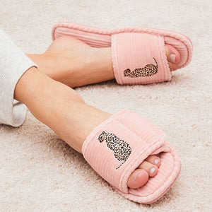 Pink Leopard Corduroy Slider Slippers