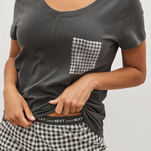 Load image into Gallery viewer, Charcoal Grey Gingham Cotton Short Sleeve Pyjamas
