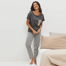 Load image into Gallery viewer, Charcoal Grey Gingham Cotton Short Sleeve Pyjamas
