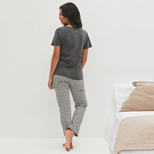 Load image into Gallery viewer, Charcoal Grey Gingham Cotton Short Sleeve Pyjamas
