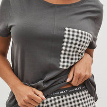 Load image into Gallery viewer, Charcoal Grey Gingham Cotton Short Sleeve Pyjamas
