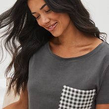 Load image into Gallery viewer, Charcoal Grey Gingham Cotton Short Sleeve Pyjamas
