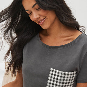 Charcoal Grey Gingham Cotton Short Sleeve Pyjamas