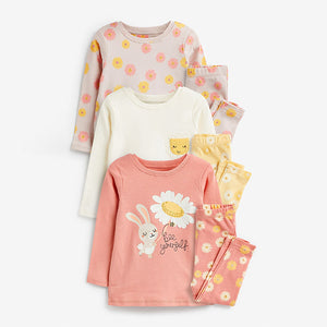 Pink/Yellow Bunny Floral Pyjamas 3 Pack (1.5-8yrs)