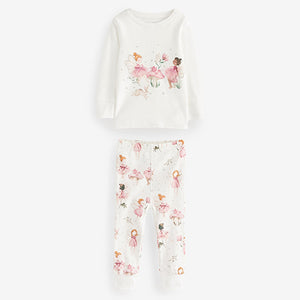 Pink/Ecru White Fairy 3 Pack Long Sleeve Printed Pyjamas (12mths-8yrs)