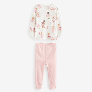 Pink/Ecru White Fairy 3 Pack Long Sleeve Printed Pyjamas (12mths-8yrs)