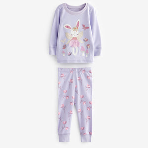 Purple/White Bunny 3 Pack Long Sleeve Printed Pyjamas (12mths-7yrs)