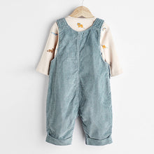 Load image into Gallery viewer, Teal Blue Baby Corduroy Dungaree And Bodysuit Set (0mths-18mths)
