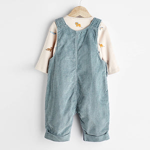 Teal Blue Baby Corduroy Dungaree And Bodysuit Set (0mths-18mths)