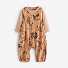 Load image into Gallery viewer, Rust Brown Safari Print Baby Dungarees And Bodysuit Set (0mths-9-12mt)
