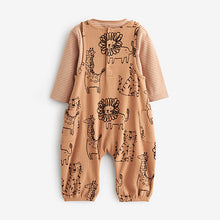 Load image into Gallery viewer, Rust Brown Safari Print Baby Dungarees And Bodysuit Set (0mths-9-12mt)
