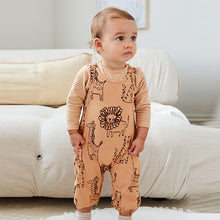 Load image into Gallery viewer, Rust Brown Safari Print Baby Dungarees And Bodysuit Set (0mths-9-12mt)
