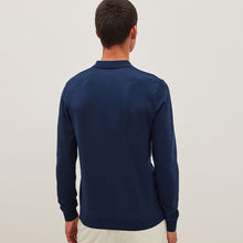 Load image into Gallery viewer, Navy Blue Regular Knitted Long Sleeve Polo Shirt
