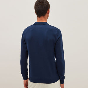 Navy Blue Regular Knitted Long Sleeve Polo Shirt