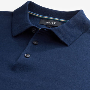 Navy Blue Regular Knitted Long Sleeve Polo Shirt