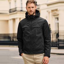 Load image into Gallery viewer, Black Hooded Shower Resistant Jacket
