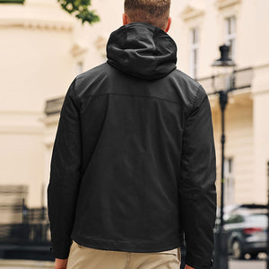 Black Hooded Shower Resistant Jacket
