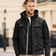 Load image into Gallery viewer, Black Hooded Shower Resistant Jacket
