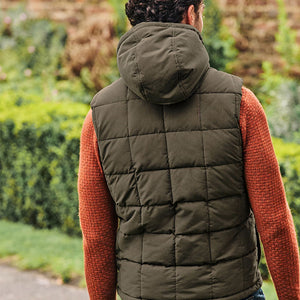 Khaki Green Square Quilted Borg Lined Hooded Gilet