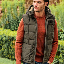 Load image into Gallery viewer, Khaki Green Square Quilted Borg Lined Hooded Gilet
