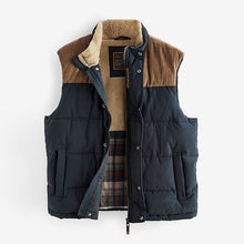 Load image into Gallery viewer, Navy Blue Borg Collared Corduroy Panel Gilet
