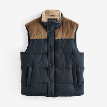 Load image into Gallery viewer, Navy Blue Borg Collared Corduroy Panel Gilet
