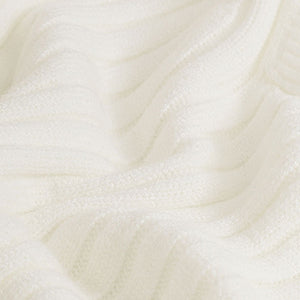 Ecru White Ribbed V-Neck Jumper