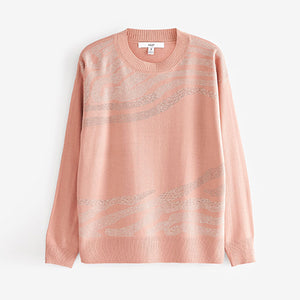 Blush Pink Animal Embellished Cosy Crew Neck Long Sleeve Jumper