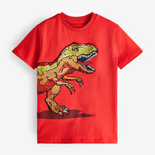 Load image into Gallery viewer, Red Dinosaur Flippy Sequin Short Sleeve T-Shirt (3-10yrs)
