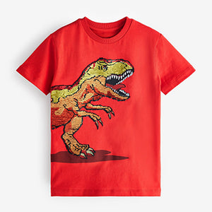 Red Dinosaur Flippy Sequin Short Sleeve T-Shirt (3-10yrs)